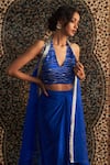 Charkhee_Blue Overlay Organza Placement Embroidery Ornate Border And Draped Skirt Set _Online_at_Aza_Fashions