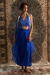 Buy_Charkhee_Blue Overlay Organza Placement Embroidery Ornate Border And Draped Skirt Set _Online_at_Aza_Fashions