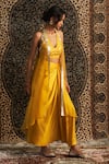 Shop_Charkhee_Yellow Overlay Organza Placement Embroidery Wave Bustier Sequin And Skirt Set _Online_at_Aza_Fashions