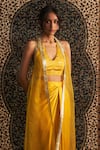 Charkhee_Yellow Overlay Organza Placement Embroidery Wave Bustier Sequin And Skirt Set _at_Aza_Fashions