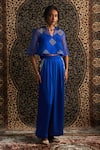 Buy_Charkhee_Blue Top Organza Embroidery Diamond Butti. Gota Notched Neck And Pant Set _at_Aza_Fashions