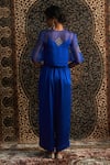 Shop_Charkhee_Blue Top Organza Embroidery Diamond Butti. Gota Notched Neck And Pant Set _at_Aza_Fashions