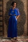 Buy_Charkhee_Blue Top Organza Embroidery Diamond Butti. Gota Notched Neck And Pant Set 