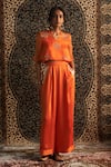 Charkhee_Orange Top Organza Embroidery Diamond Butti. Gota Notched Motif And Pant Set _Online_at_Aza_Fashions