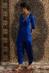 Shop_Charkhee_Blue Model Satin Embroidery Sequin One Placement Wrap Around Kurta With Pant _Online_at_Aza_Fashions