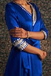 Charkhee_Blue Model Satin Embroidery Sequin One Placement Wrap Around Kurta With Pant _at_Aza_Fashions