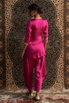 Shop_Charkhee_Pink Model Satin Embroidery Sequin One Side Placement Wrapped Kurta With Pant _at_Aza_Fashions