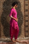 Buy_Charkhee_Pink Model Satin Embroidery Sequin One Side Placement Wrapped Kurta With Pant _Online_at_Aza_Fashions