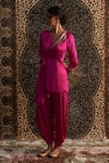 Shop_Charkhee_Pink Model Satin Embroidery Sequin One Side Placement Wrapped Kurta With Pant _Online_at_Aza_Fashions