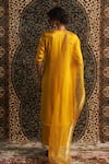 Shop_Charkhee_Yellow Kurta And Pant Modal Satin Embroidery Sequin V Neck Gota Panel Set _at_Aza_Fashions