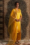 Charkhee_Yellow Kurta And Pant Modal Satin Embroidery Sequin V Neck Gota Panel Set _Online_at_Aza_Fashions