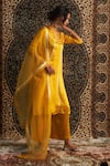 Buy_Charkhee_Yellow Kurta And Pant Modal Satin Embroidery Sequin V Neck Gota Panel Set _Online_at_Aza_Fashions