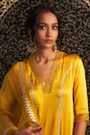 Shop_Charkhee_Yellow Kurta And Pant Modal Satin Embroidery Sequin V Neck Gota Panel Set _Online_at_Aza_Fashions