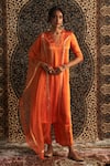 Buy_Charkhee_Orange Kurta And Pant Modal Satin Embroidery Sequin V Gota Panel Straight Set _at_Aza_Fashions