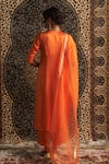 Shop_Charkhee_Orange Kurta And Pant Modal Satin Embroidery Sequin V Gota Panel Straight Set _at_Aza_Fashions