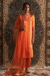 Shop_Charkhee_Orange Kurta And Pant Modal Satin Embroidery Sequin V Gota Panel Straight Set _Online_at_Aza_Fashions