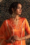 Charkhee_Orange Kurta And Pant Modal Satin Embroidery Sequin V Gota Panel Straight Set _at_Aza_Fashions