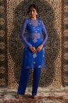 Buy_Charkhee_Blue Bustier And Pant Modal Satin Embroidery Diamond Butti Sheer Kurta Set _at_Aza_Fashions