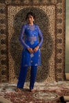 Charkhee_Blue Bustier And Pant Modal Satin Embroidery Diamond Butti Sheer Kurta Set _Online_at_Aza_Fashions