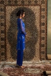 Buy_Charkhee_Blue Bustier And Pant Modal Satin Embroidery Diamond Butti Sheer Kurta Set _Online_at_Aza_Fashions