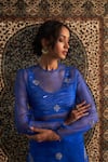 Buy_Charkhee_Blue Bustier And Pant Modal Satin Embroidery Diamond Butti Sheer Kurta Set 