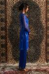 Charkhee_Blue Bustier And Pant Modal Satin Embroidery Diamond Butti Sheer Kurta Set _Online