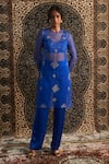 Buy_Charkhee_Blue Bustier And Pant Modal Satin Embroidery Diamond Butti Sheer Kurta Set _Online