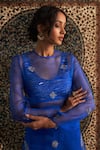 Shop_Charkhee_Blue Bustier And Pant Modal Satin Embroidery Diamond Butti Sheer Kurta Set _Online