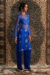 Charkhee_Blue Bustier And Pant Modal Satin Embroidery Diamond Butti Sheer Kurta Set 