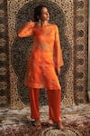 Buy_Charkhee_Orange Bustier And Pant Modal Satin Embroidery Sheer Diamond Butti Kurta Set _at_Aza_Fashions