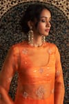 Shop_Charkhee_Orange Bustier And Pant Modal Satin Embroidery Sheer Diamond Butti Kurta Set _Online_at_Aza_Fashions