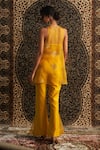 Shop_Charkhee_Yellow Kurta Organza Embroidery Dabka Round Neck Sheer Diamond Pant Set _at_Aza_Fashions