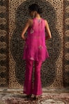 Shop_Charkhee_Pink Kurta Organza Embroidery Dabka Round Neck Sheer Diamond Pant Set _at_Aza_Fashions