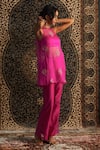 Buy_Charkhee_Pink Kurta Organza Embroidery Dabka Round Neck Sheer Diamond Pant Set _Online_at_Aza_Fashions