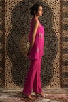 Shop_Charkhee_Pink Kurta Organza Embroidery Dabka Round Neck Sheer Diamond Pant Set _Online_at_Aza_Fashions