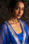 Charkhee_Blue Bustier And Pant Modal Satin Embroidery Dabka V Neck Hand Sheer Kurta Set _Online_at_Aza_Fashions