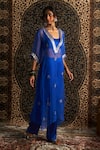 Shop_Charkhee_Blue Bustier And Pant Modal Satin Embroidery Dabka V Neck Hand Sheer Kurta Set _Online_at_Aza_Fashions