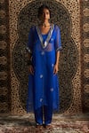 Charkhee_Blue Bustier And Pant Modal Satin Embroidery Dabka V Neck Hand Sheer Kurta Set _at_Aza_Fashions