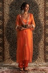 Buy_Charkhee_Orange Bustier And Pant Modal Satin Embroidery Dabka V Sheer Hand Kurta Set _at_Aza_Fashions