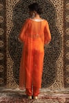 Shop_Charkhee_Orange Bustier And Pant Modal Satin Embroidery Dabka V Sheer Hand Kurta Set _at_Aza_Fashions