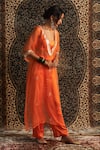 Charkhee_Orange Bustier And Pant Modal Satin Embroidery Dabka V Sheer Hand Kurta Set _Online_at_Aza_Fashions