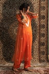 Buy_Charkhee_Orange Bustier And Pant Modal Satin Embroidery Dabka V Sheer Hand Kurta Set _Online_at_Aza_Fashions