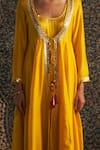 Charkhee_Yellow Choga Kurta Chanderi Embroidery Gota Patti Paan Neck Set _Online_at_Aza_Fashions