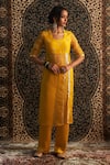 Buy_Charkhee_Yellow Kurta Organza Embroidery Gota Patti Round Neck Butti Bodice With Pant _at_Aza_Fashions