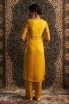 Shop_Charkhee_Yellow Kurta Organza Embroidery Gota Patti Round Neck Butti Bodice With Pant _at_Aza_Fashions