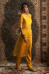 Buy_Charkhee_Yellow Kurta Organza Embroidery Gota Patti Round Neck Butti Bodice With Pant _Online_at_Aza_Fashions