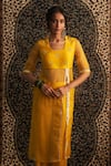 Shop_Charkhee_Yellow Kurta Organza Embroidery Gota Patti Round Neck Butti Bodice With Pant _Online_at_Aza_Fashions