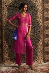 Buy_Charkhee_Pink Kurta Organza Embroidery Gota Patti Geometric Butti Bodice With Pant _at_Aza_Fashions