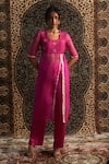 Charkhee_Pink Kurta Organza Embroidery Gota Patti Geometric Butti Bodice With Pant _Online_at_Aza_Fashions