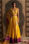 Buy_Charkhee_Yellow Lehenga Chanderi Embroidery Gota Patti V Neck Lace Set _at_Aza_Fashions